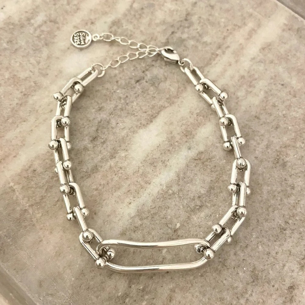 925 Sterling Silver Chunky U Link Bracelet Silver Large Chain Link bracelet